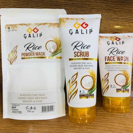 Galib Rice Facial Kit - 3-Step Skincare Set with Wash, Scrub, and Mask