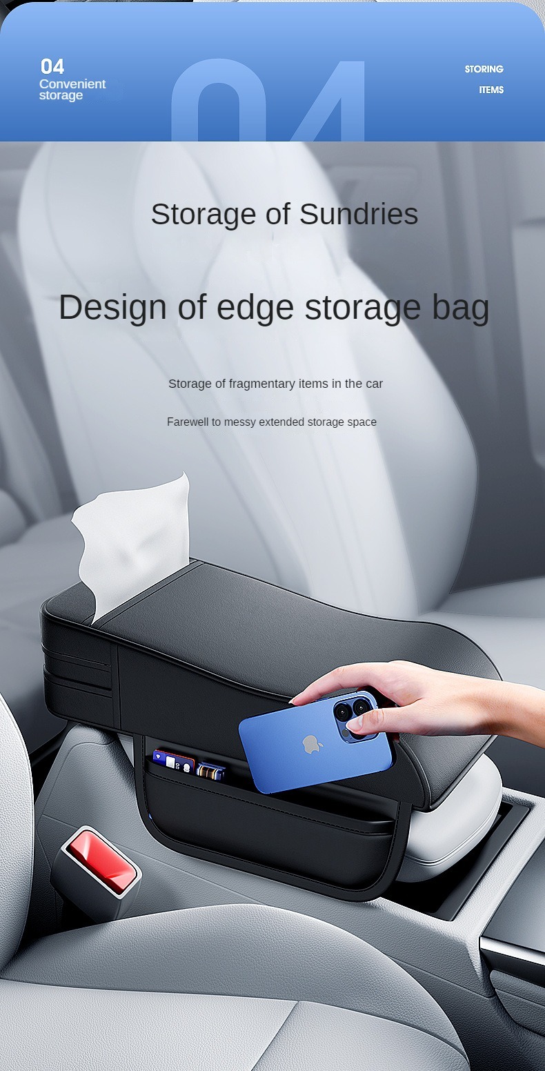 Car Armrest Box Height Pad Universal Central Elbow Rest Support Leather Auto Armrest Cover With Tissue Holder Armrest Cover