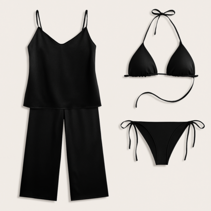 Satin Silk Camisole & Pajama with Bikini Set – Dual Style Nightwear for Women (DC-4003)
