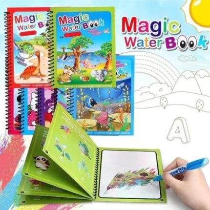 Magic Water Coloring Book for Toddlers - Reusable Water Painting Book with Pen (Random Design) - Educational Travel Toy for Kids