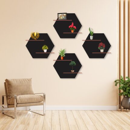Double Hexa shelves Pack of Four  wall art Style Modern Design Decoration