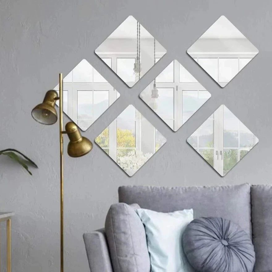 (silver )Square Mirror  Home Wall art  6 in 1 box