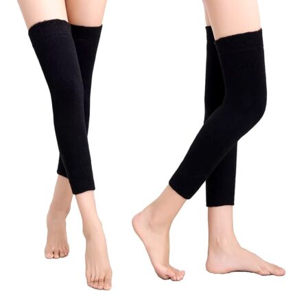 (pair ) School Uniform Dress Warm Woolen lycra Knee Warmers  half foot length (black)