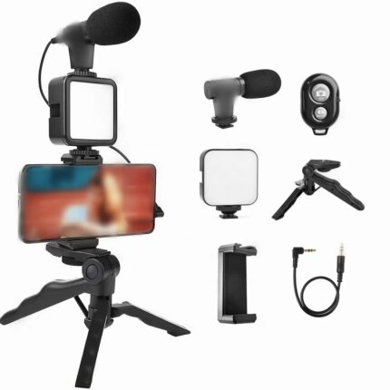 Vlogging Video Making Kit With Light, Table Tripod Stand, Microphone, Phone Holder, Bluetooth RemoteSmart Phone Vloging Kot