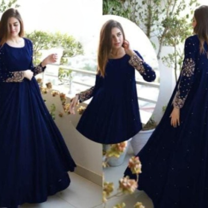 3 Piece Heavy Embroidered With Front And Back Pearls Attached Gown With Maxi Trouser