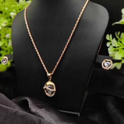 Imported Timeless Elegance Gold Pendant Necklace Set with Radiant Crystals | Girls & Women Fashion