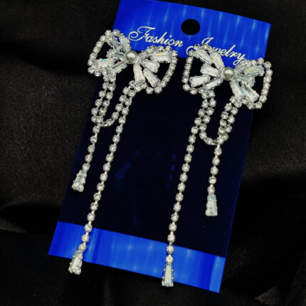 Imported Tarnish-Free Silver Sparkling Long Statement Earrings for Glamorous Evenings | Best Quality Earrings For Girls & Women | Luxury Look Earrings (Silver)