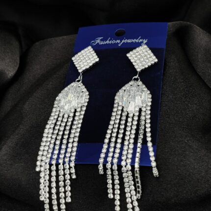 Imported Earrings In Multiple Design | Tarnish-Free Diamond-Shape, Heart Fringe, Long Heart Fringe, Radiant, Diamond Cascade Design Earrings| Luxury Look Artificial Earrings | Girls Earrings | Women Earrings ( Silver )