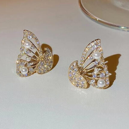 Korean Zircon And Pearl Butterfly front back earrings | Luxury Look Artificial Earrings | Girls Earrings | Women Earrings
