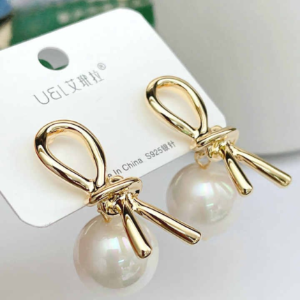 Knot Pearl Earrings Clip On Pearl Earrings Big Silver Grey Earrings | Earrings for Women Fashion | Luxury Look Artificial Earrings | Women Earrings
