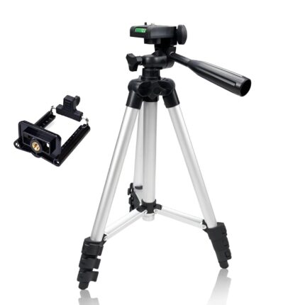 Pack Of 03 3.5 Feet Adjustable Tripod Stand for Mobile Phones and Cameras with Mobile Holder, Portable DSLR Stand for Vlogging, Universal Silver Model 3110 and Bag