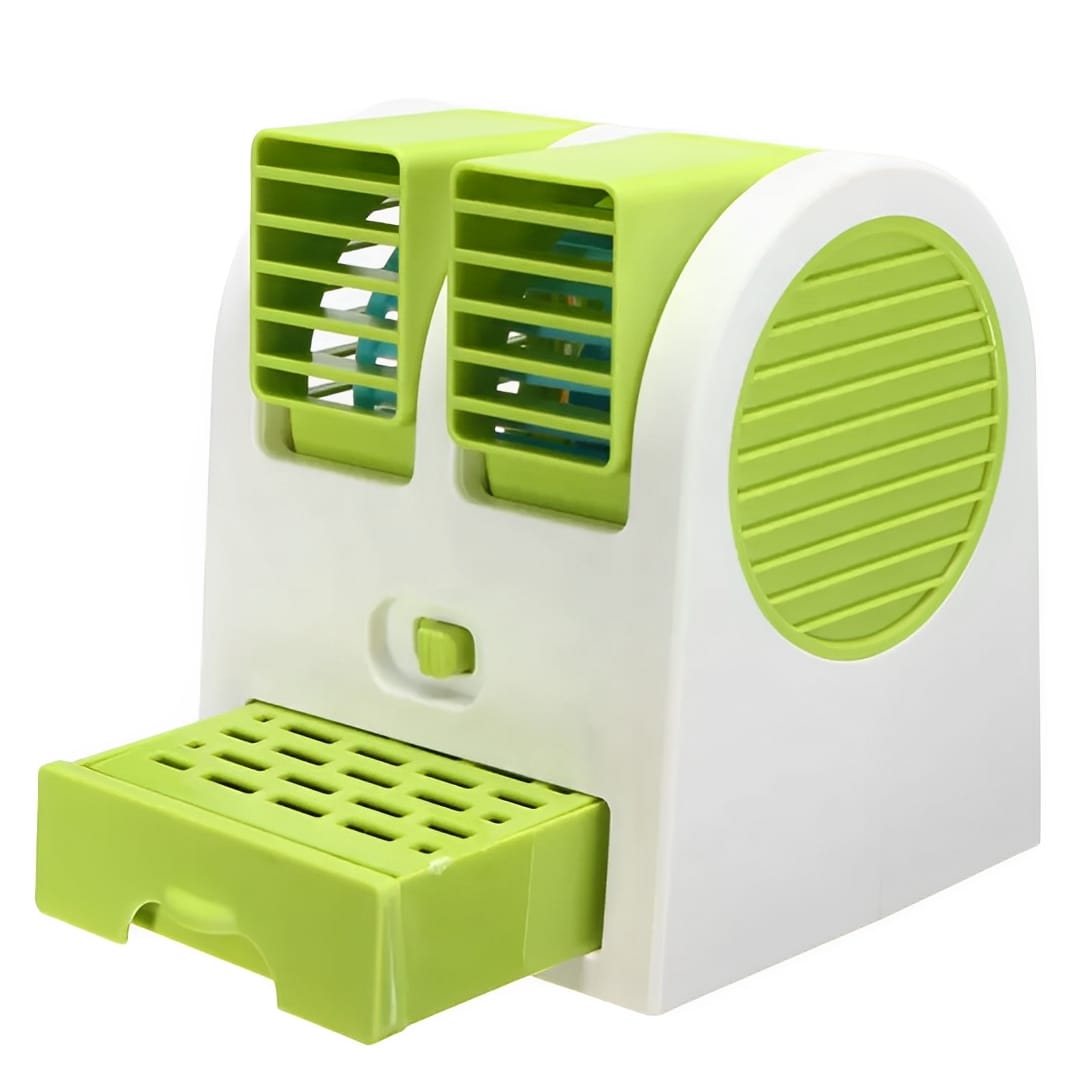 Portable Mini AC Air Cooler – USB & Battery Operated | Dual Blower with Ice Tray | Blade-less Cooling Fan for Home, Shop, Kitchen, Table & Outdoor Use - Image 1