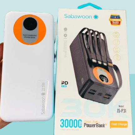 Sabawoon 30000mAh Power Bank – Fast Charging, Built-in 4 Cables, Lithium Battery, Universal Mobile Compatibility