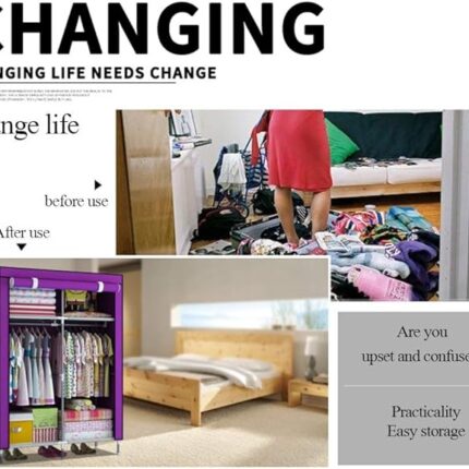 2 Door Fancy & Portable Foldable Closet Wardrobe Storage Organizer with Shelves Foe Multi Purpose 105x45x175cm (Random Color)