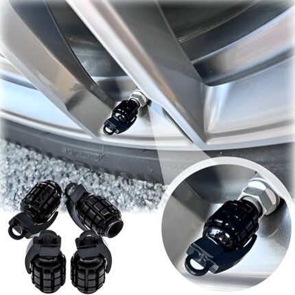 Pack of 2 - Grenade Tyre Air Valve Nozzle Caps for Car and Bikes (Golden)