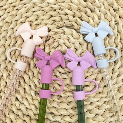 Buy 1 Get 1 Free – Silicone Straw Cover Cap for Stanley Cup | 10mm 3D Bow & Animal Straw Topper | Dust-Proof, Reusable Drinking Straw Tips