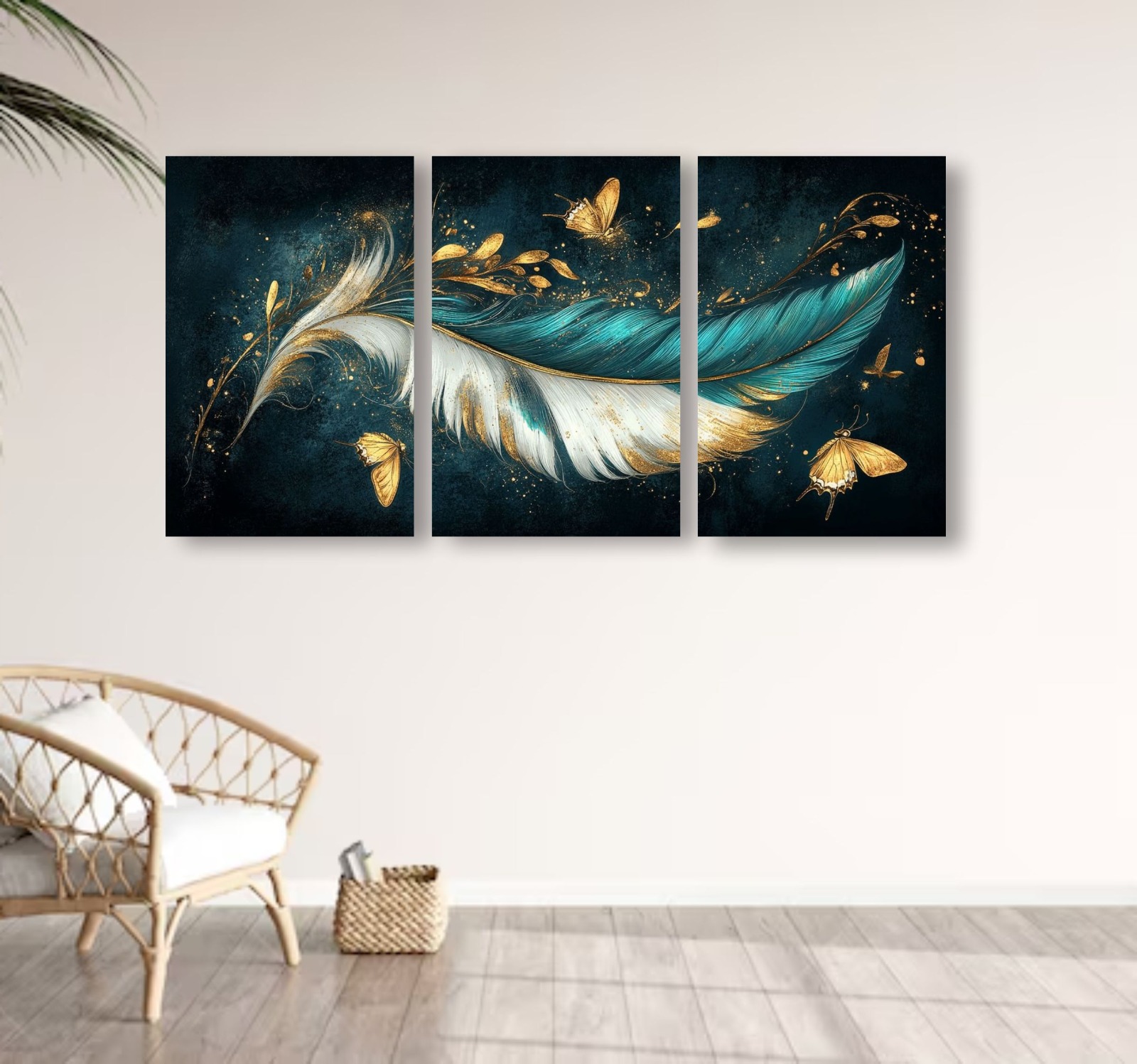 6709f4ede64597635943839c847ab178.jpeg Set Of 3 Feather Art Wooden Frames For Wall Decoration Sticky Photo Tiles With Double Tape 8x11 Inches - Image 1