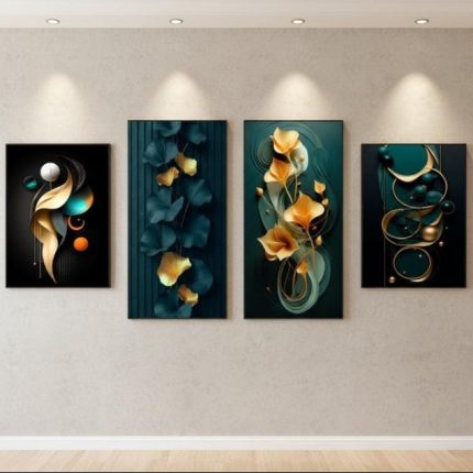 4 Piece Wooden Sticky Wall Frame Set – Decorative Tiles with Adhesive Tape